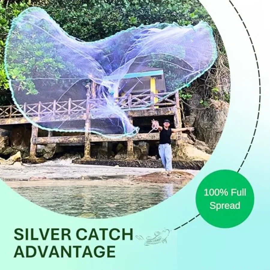 Durable Nylon Saltwater Cast Net With Chain Bottom For Bait