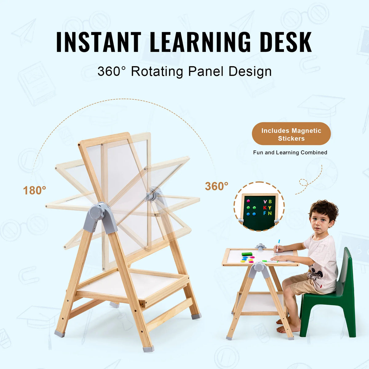 SucceBuy Wooden Magnetic Drawing Board Easel With Paints For Kids