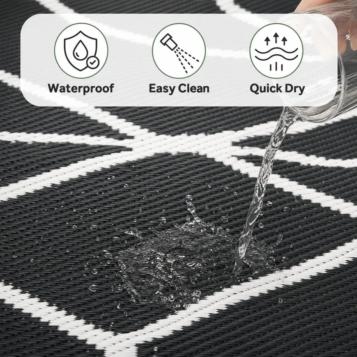Waterproof Reversible Plastic Straw Patio Rug With Quick Dry Design