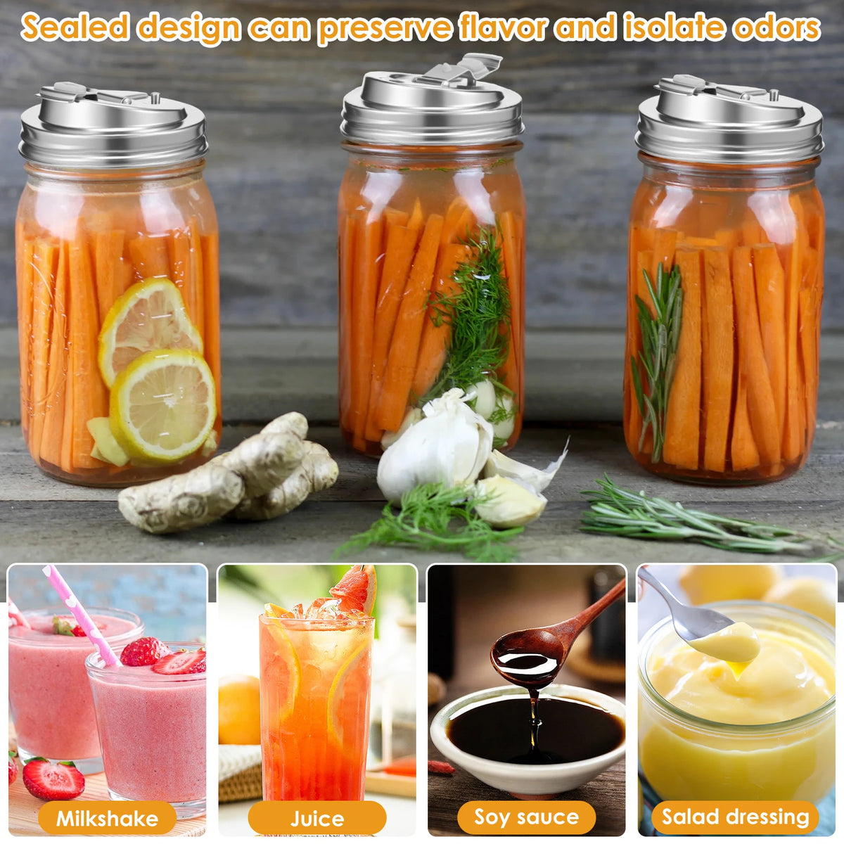Stainless Steel Mason Jar Sealing Caps With Pour Nozzles