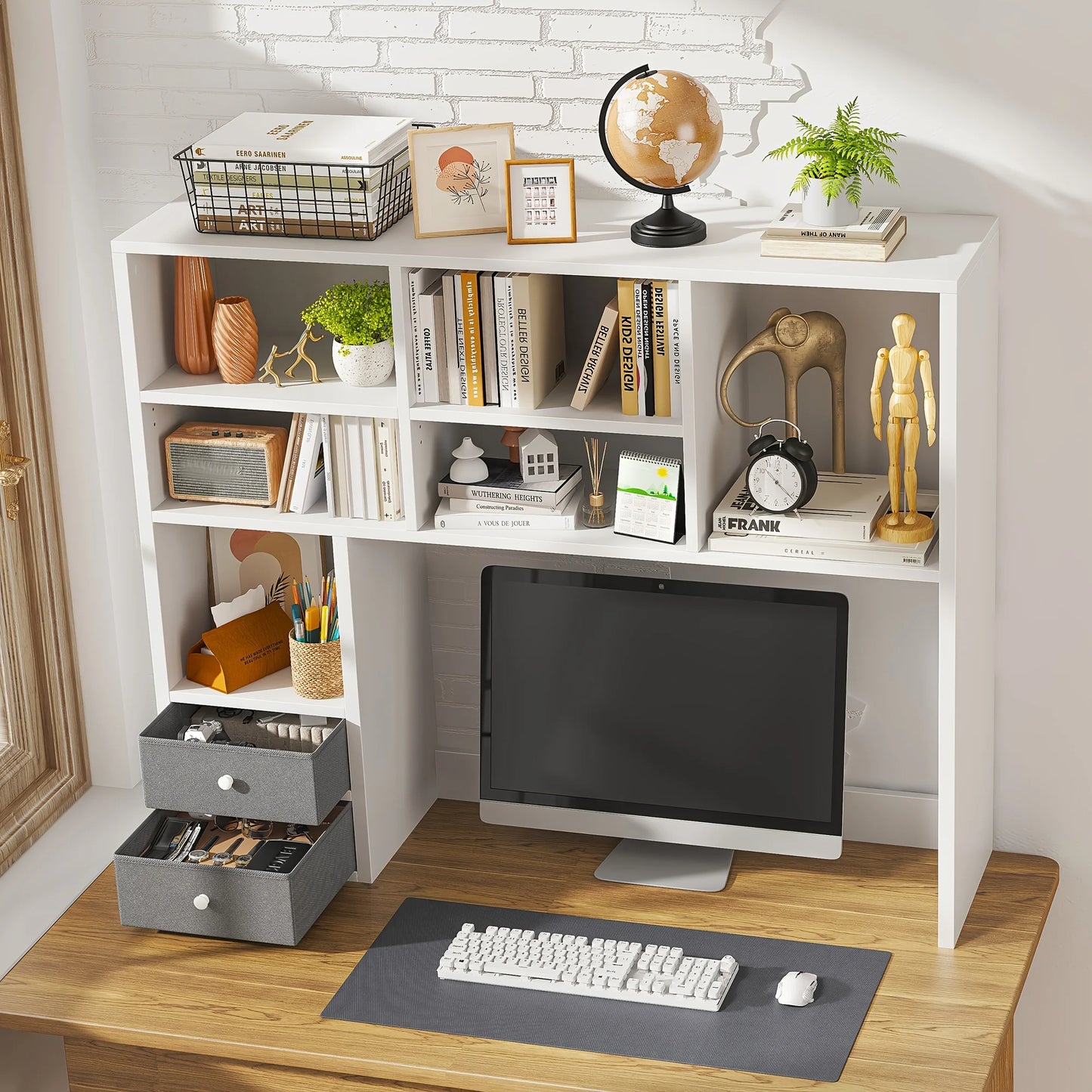 Adjustable Wooden Desktop Storage Rack With Seven Compartments