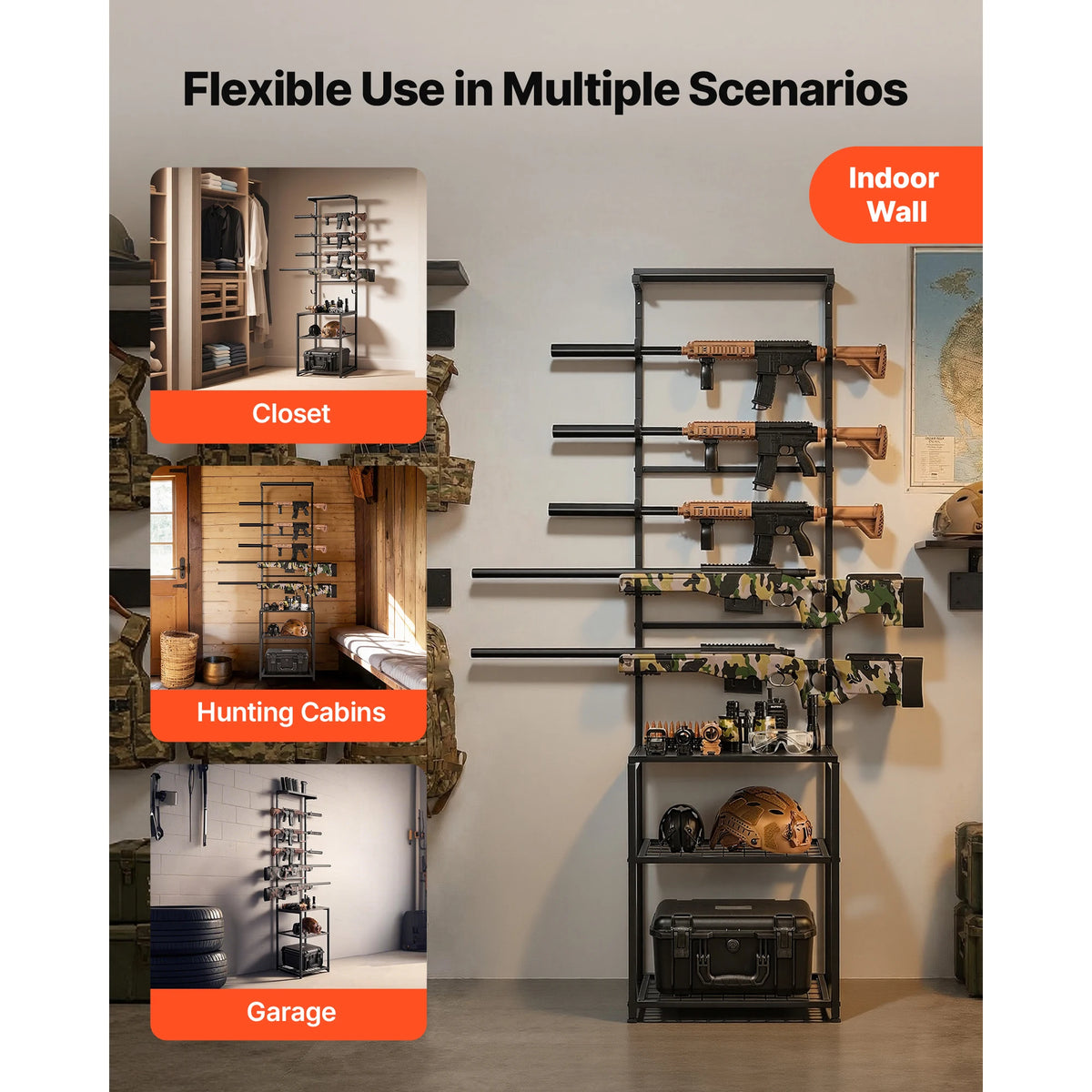 SucceBuy Steel Freestanding Gun Rack With Storage Shelf Display Stand