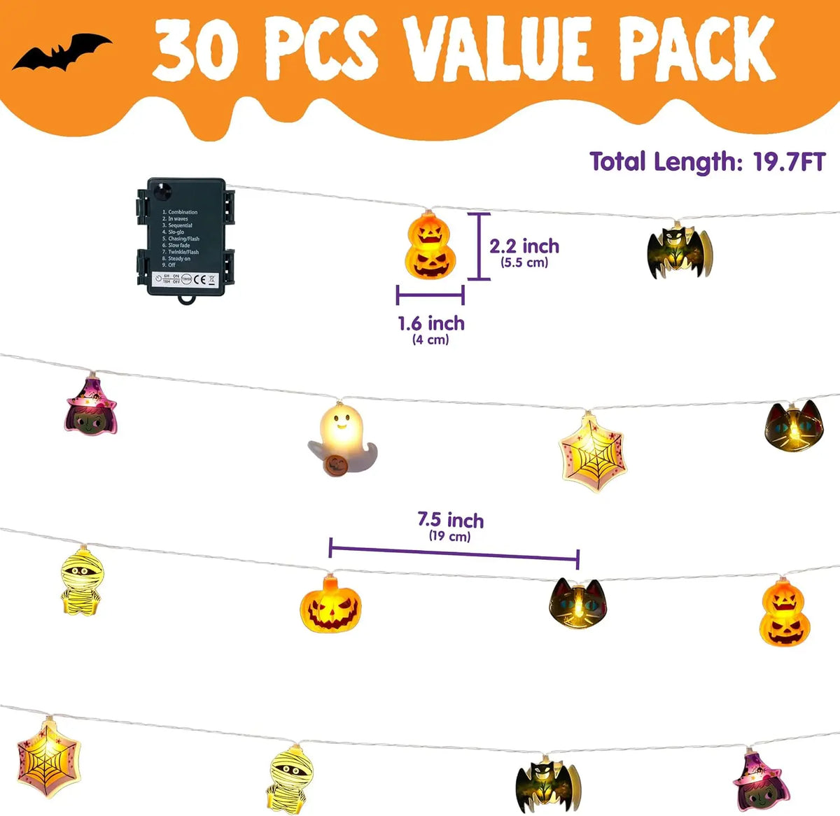 Joyfy Halloween String Lights With LED Ghost Pumpkin Design Timer