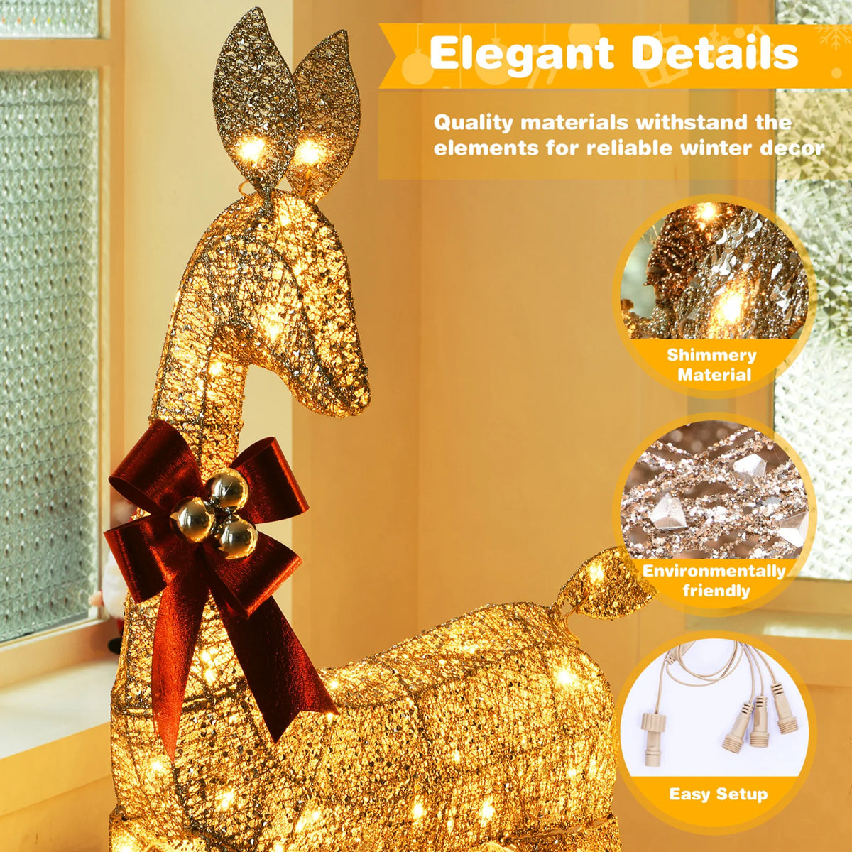 Three Piece Pre Lit Christmas Deer LED Light Outdoor Decor