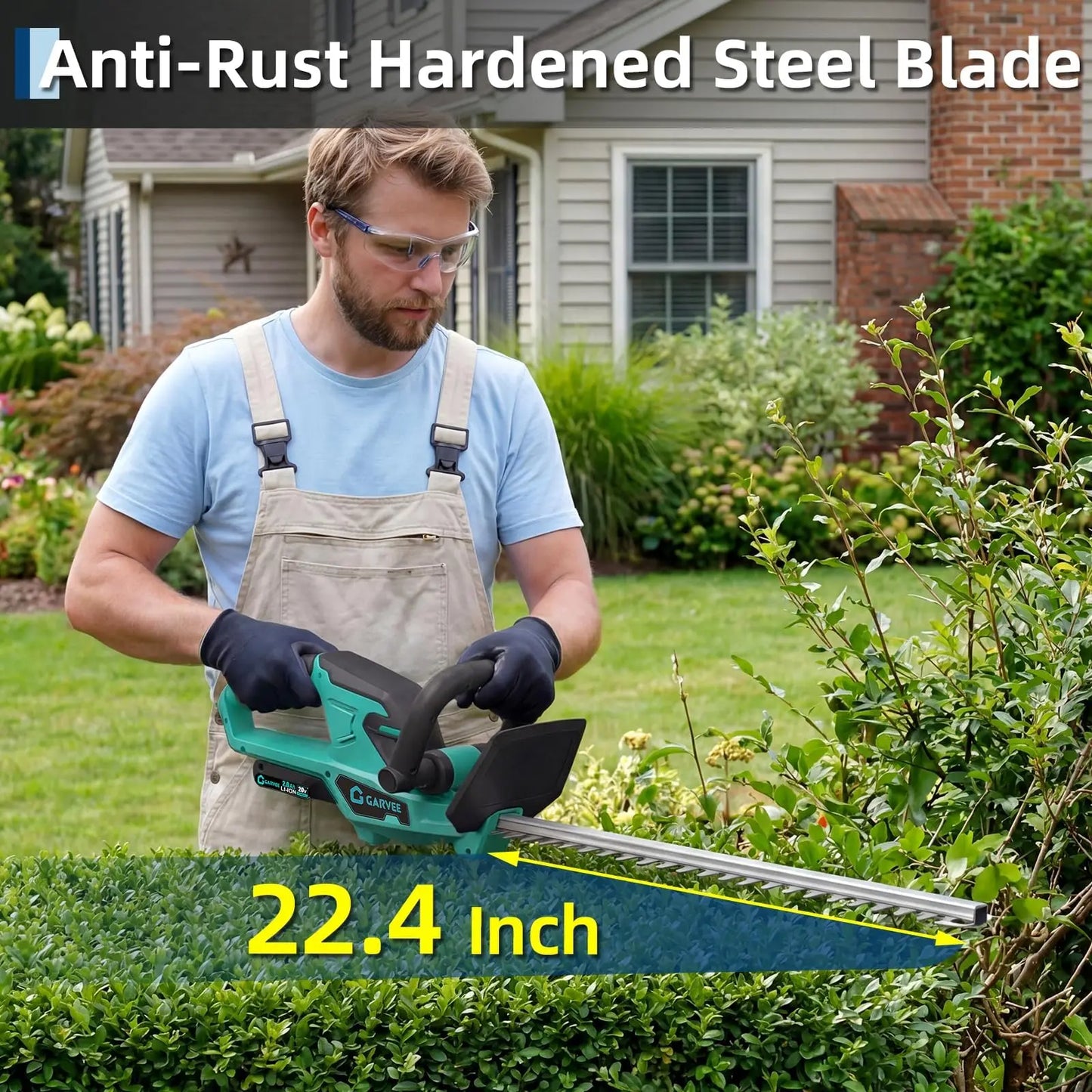 Cordless Hedge Trimmer 22 inch, 20V Electric Bush Trimmer with 2×2.0Ah Batteries & Charger, Dual-Action Steel Blade, 3000SPM, Lightweight Handheld Grass & Shrub Cutter for Garden Yard Lawn