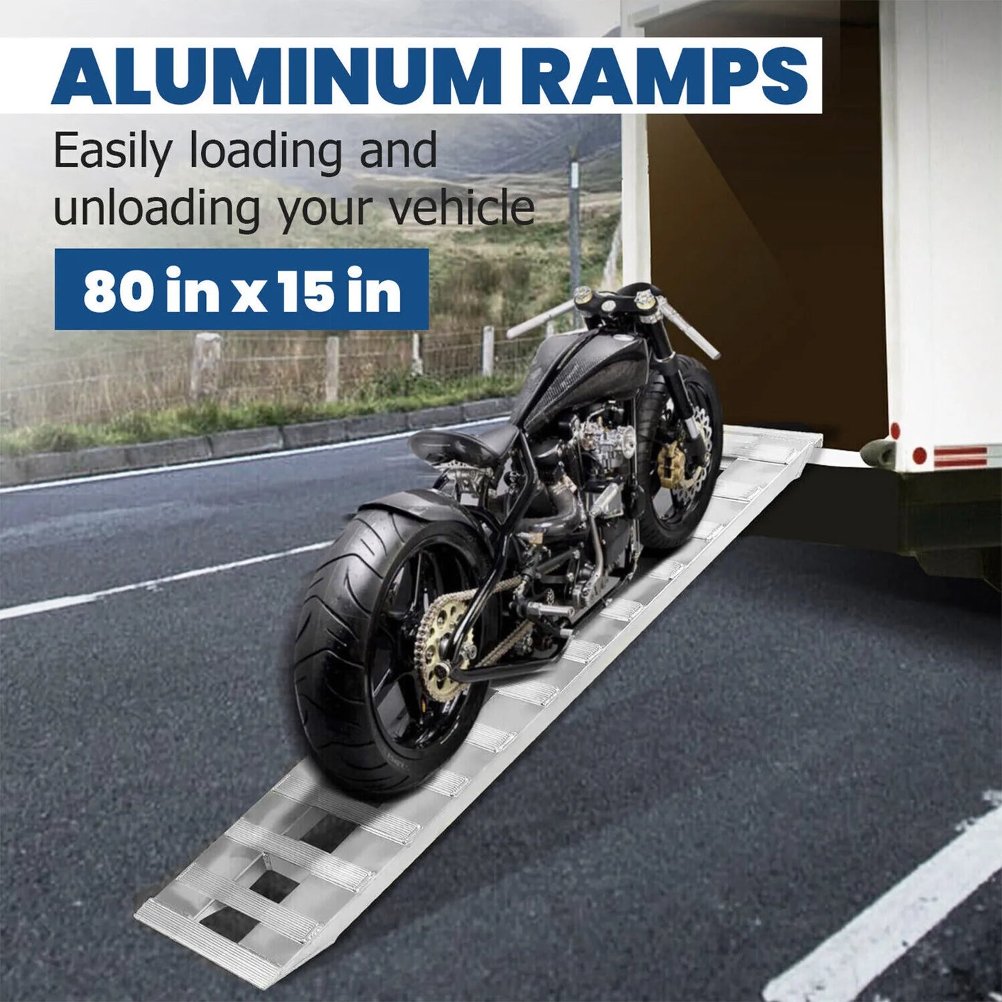 80"×15" Aluminum Ramps 2 Pcs 6000Lbs Car Trailer Truck Hook End Knife 1 Pair