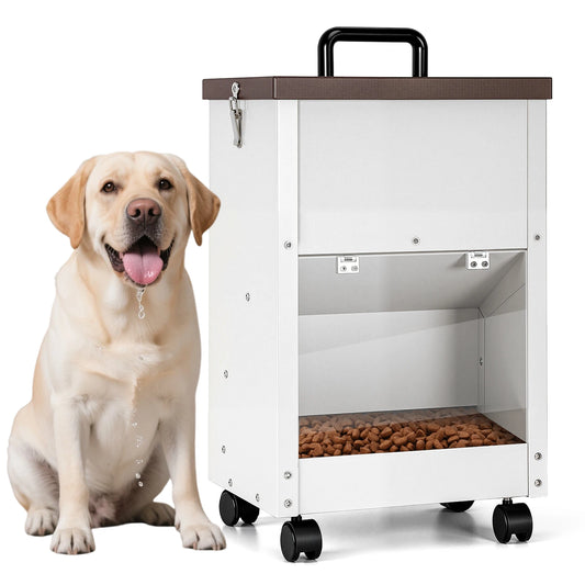 Automatic Dog Feeding Dispenser Galvanized Pet Food Storage Trough With Wheels