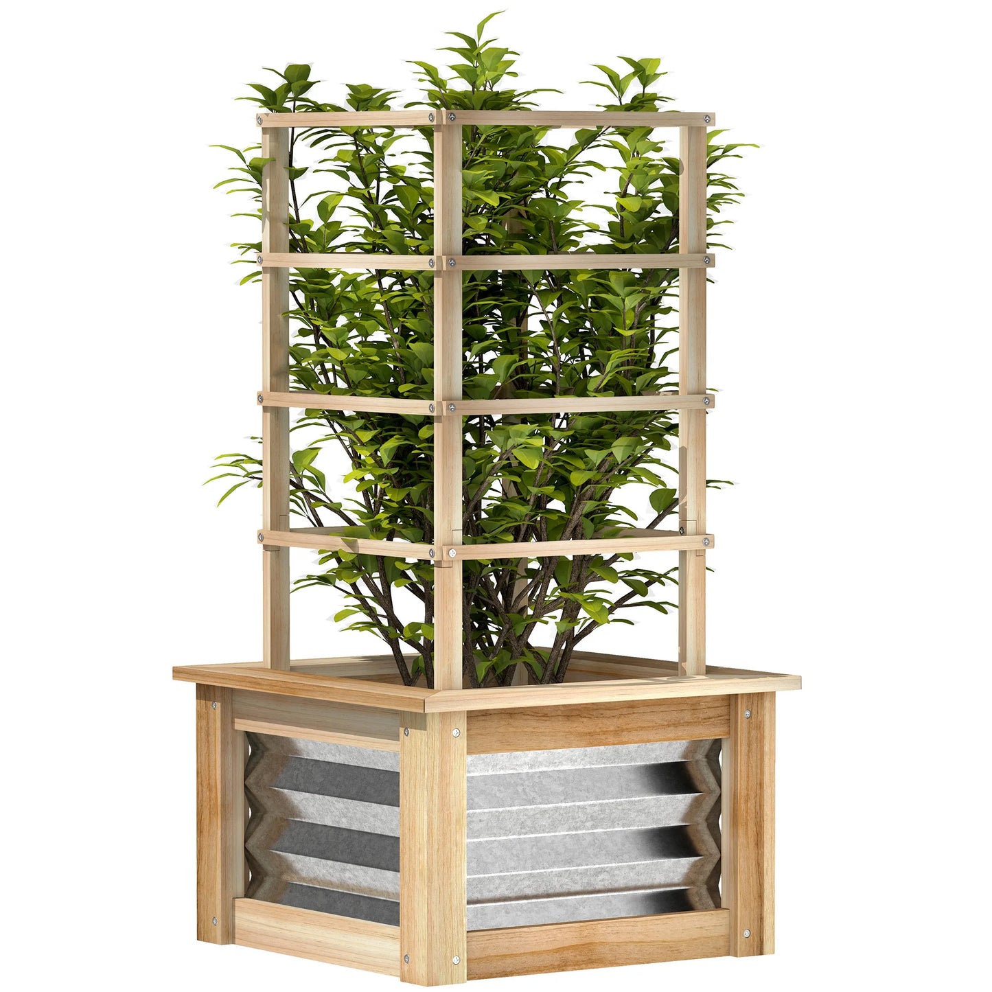 Outdoor Planter with Trellis Wooden Planter Box, Natural Wood