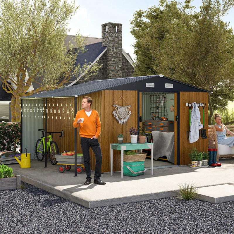 10x12 foot outdoor storage shed, oversized metal shed with lockable doors and windows, outdoor steel cabin