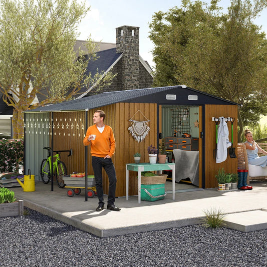 10x12 foot outdoor storage shed, oversized metal shed with lockable doors and windows, outdoor steel cabin