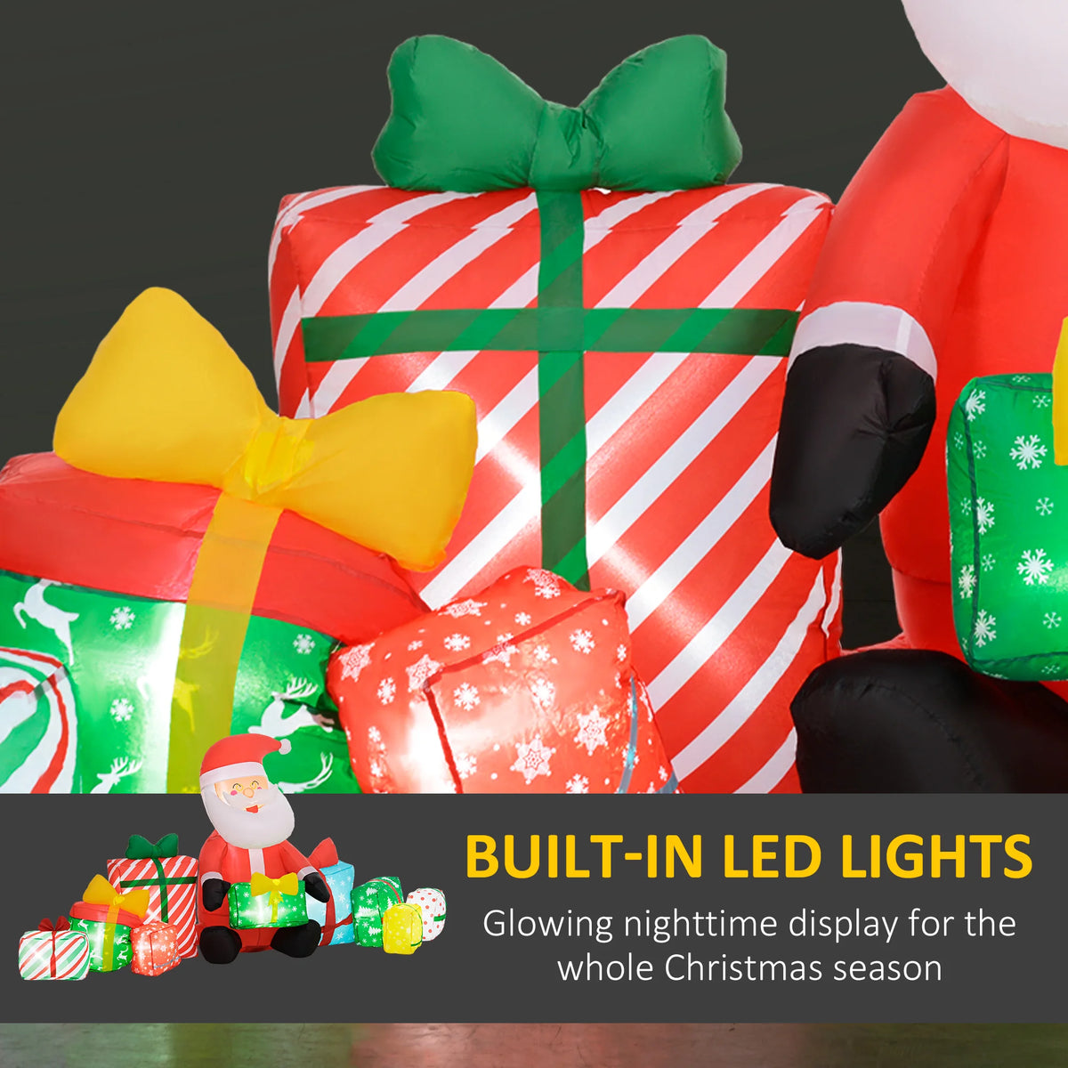 Christmas Inflatable Santa Claus With Gift Boxes And LED Lights