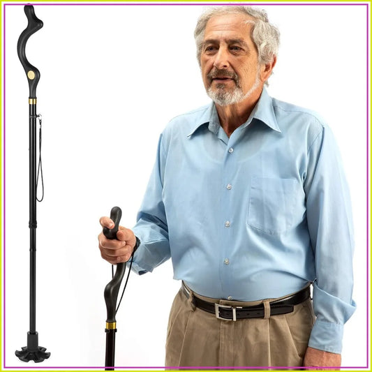 Special Balancing Stick - 10 Adjustable Heights - Self Standing, Folding, Portable, Collapsible Walking Cane for Men and Women