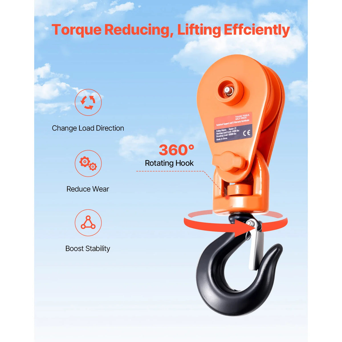 SucceBuy Snatch Block Pulley 2T with Swivel Hook Lifting Offroad Recovery for Towing Operation on Truck Rollback Wrecker Car