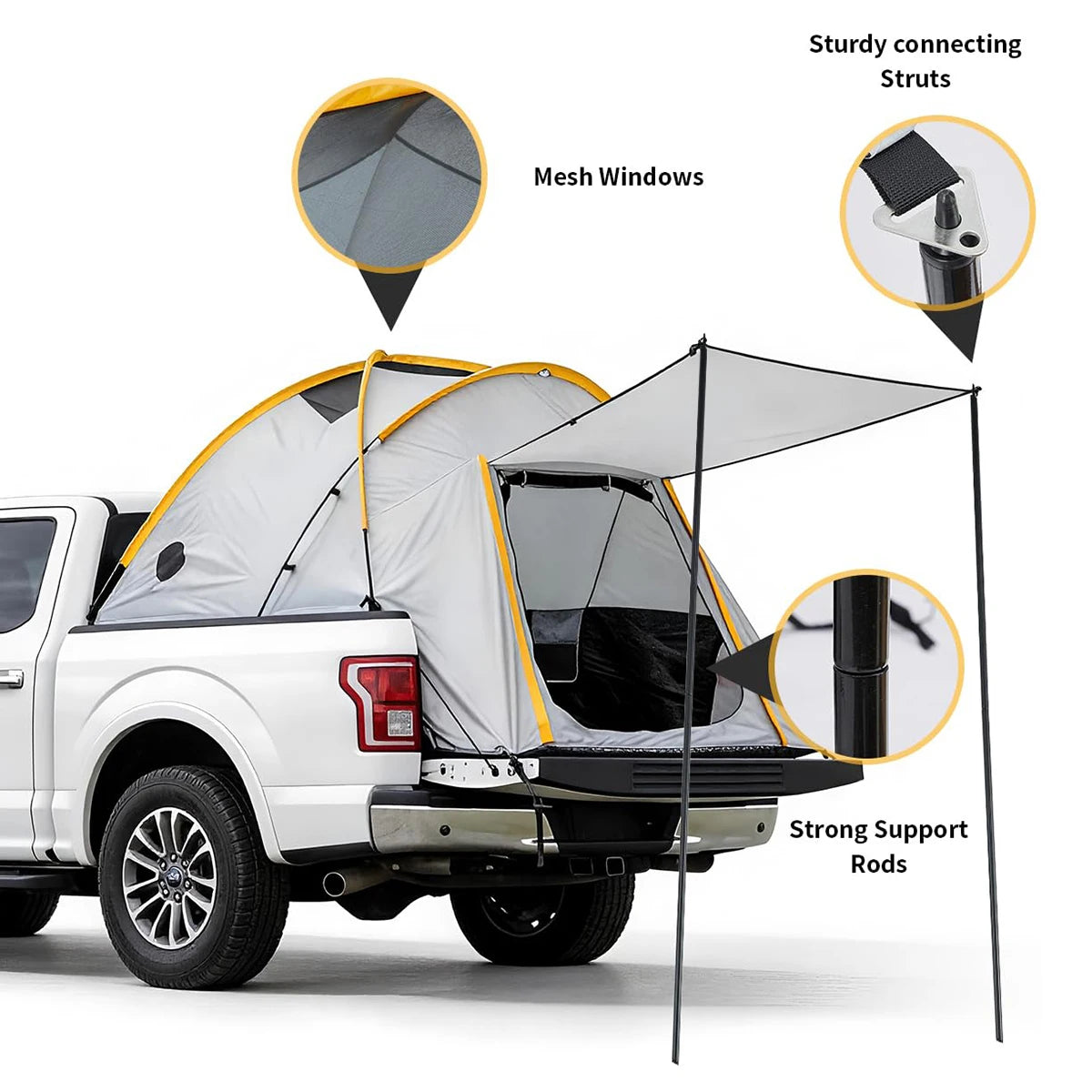 Waterproof Double Layer Pickup Truck Bed Tent with Awning or not – 210D Oxford, UPF 50+ Sun Protection, Fits 5-6.5ft Small & Mid-Size Truck Beds, Easy Setup, Portable Outdoor Camping Shelter for Road Trips, Tailgating, Over
