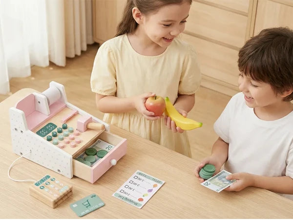 Wooden Cash Register Scanner Math Learning Role Play Toy