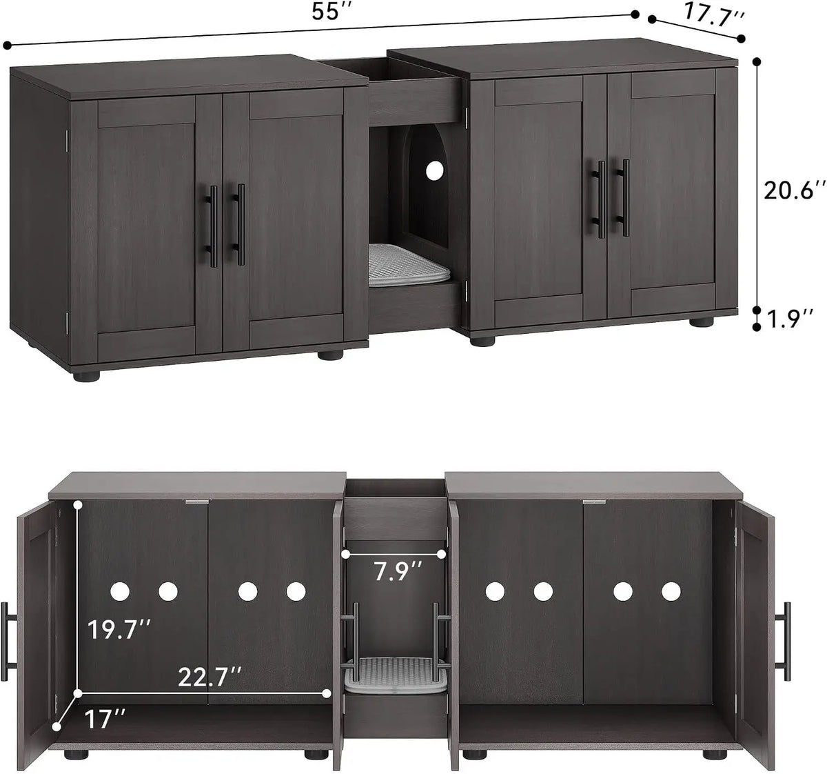 Garvee Hidden Litter Box Enclosure Wooden Double Room Cat Furniture
