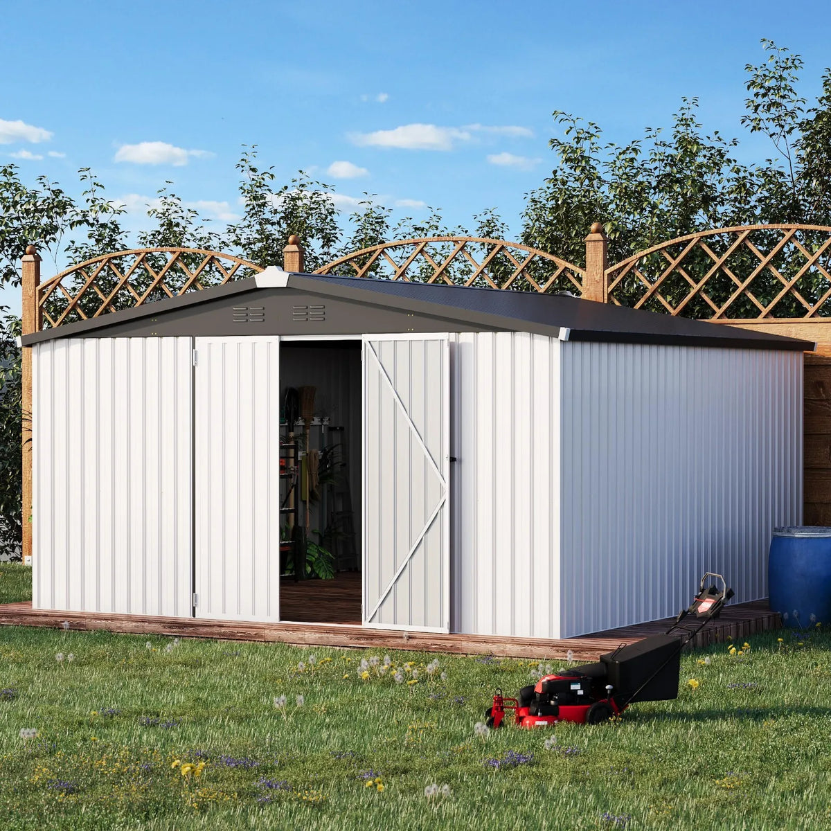 Outdoor Plastic Storage Shed With Lockable Door For Yard Patio
