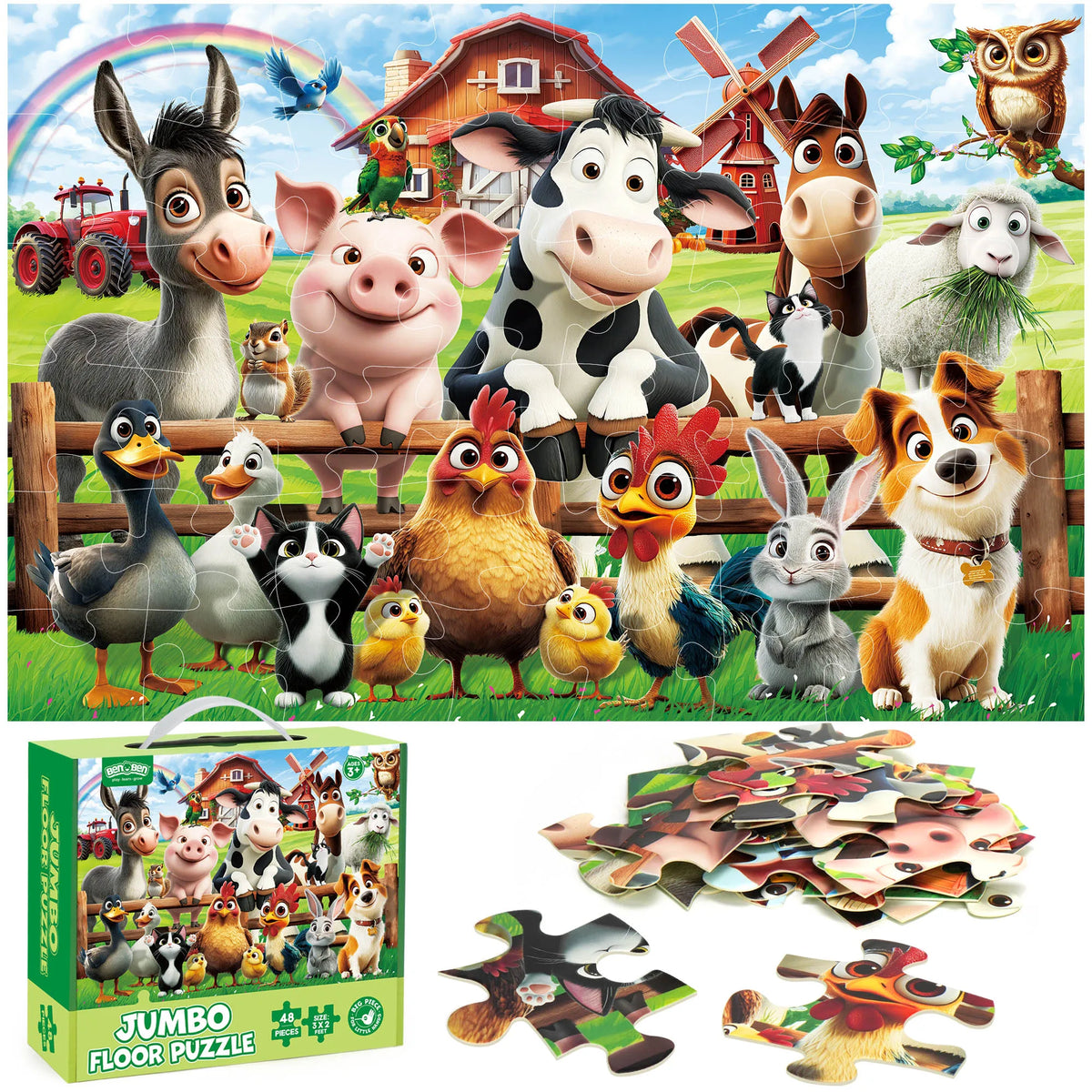 Farm Animal Floor Jigsaw Puzzles For Early Learning Kids