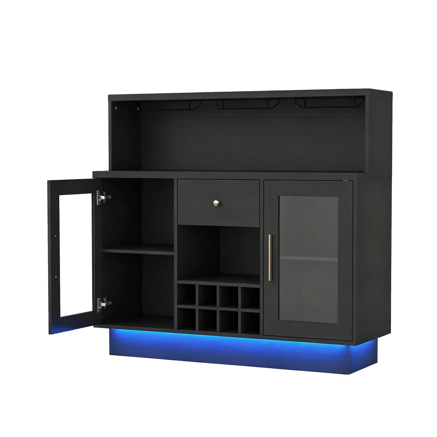 HiMiss LED Wine Bar Cabinet Glass Doors Charging Station