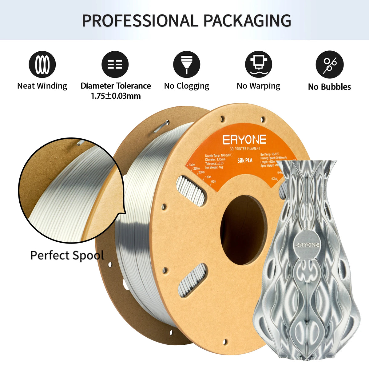 Eryone Professional Grade Silk PLA 3D Printer Filament