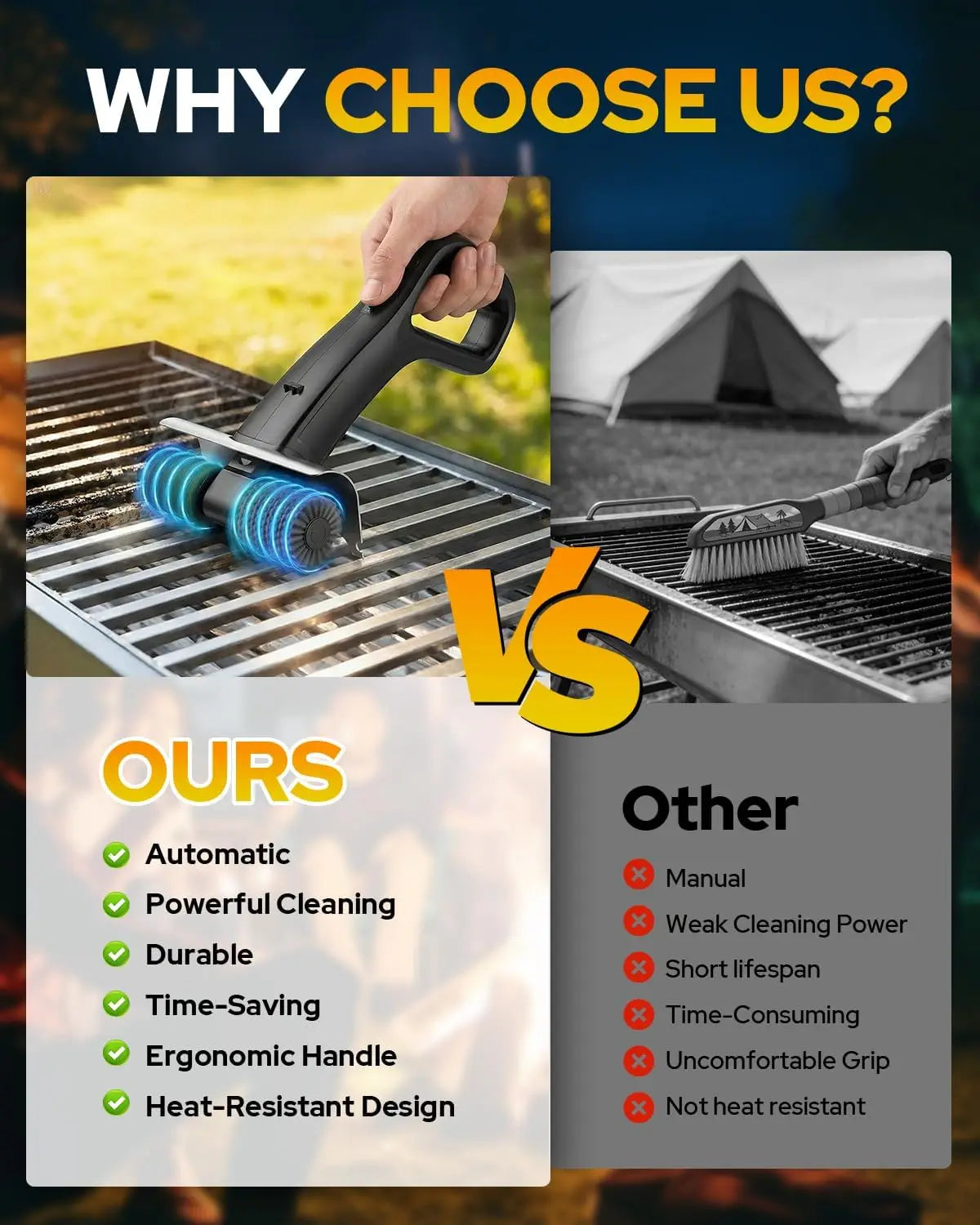 2026 Electric Grill Brush with 2 Brush Heads, 800RPM 25kgf High Torque BBQ Cleaner, 3500mAh Battery, 180 Mins Long Runtime, Extended Handle, Works as Grill Scraper for Tough Grease