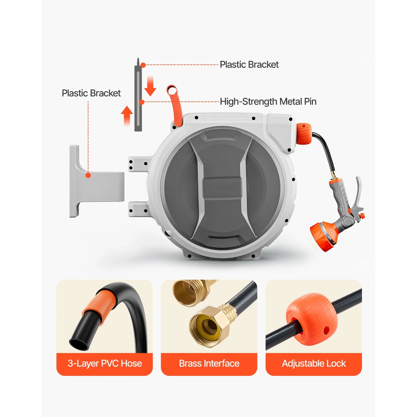 SucceBuy Heavy Duty Retractable Garden Hose Reel With Swivel Bracket