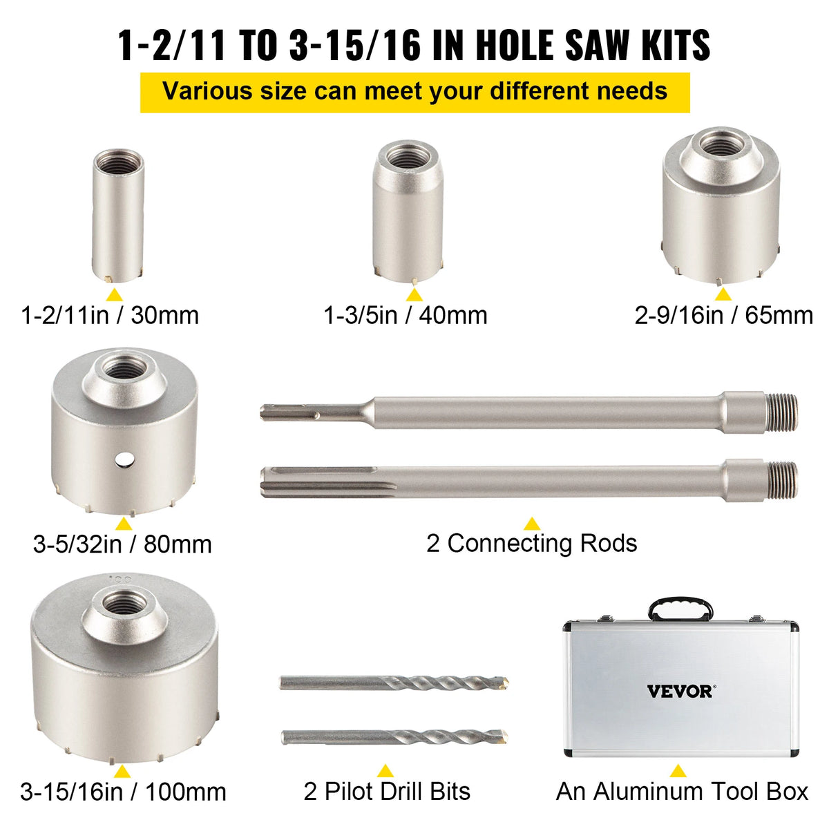 Professional Concrete Hole Saw Kit With SDS Shank For Masonry