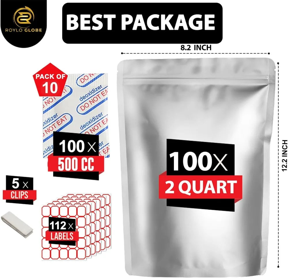 Robust Mylar Food Storage Kit With Oxygen Absorbers And Clips