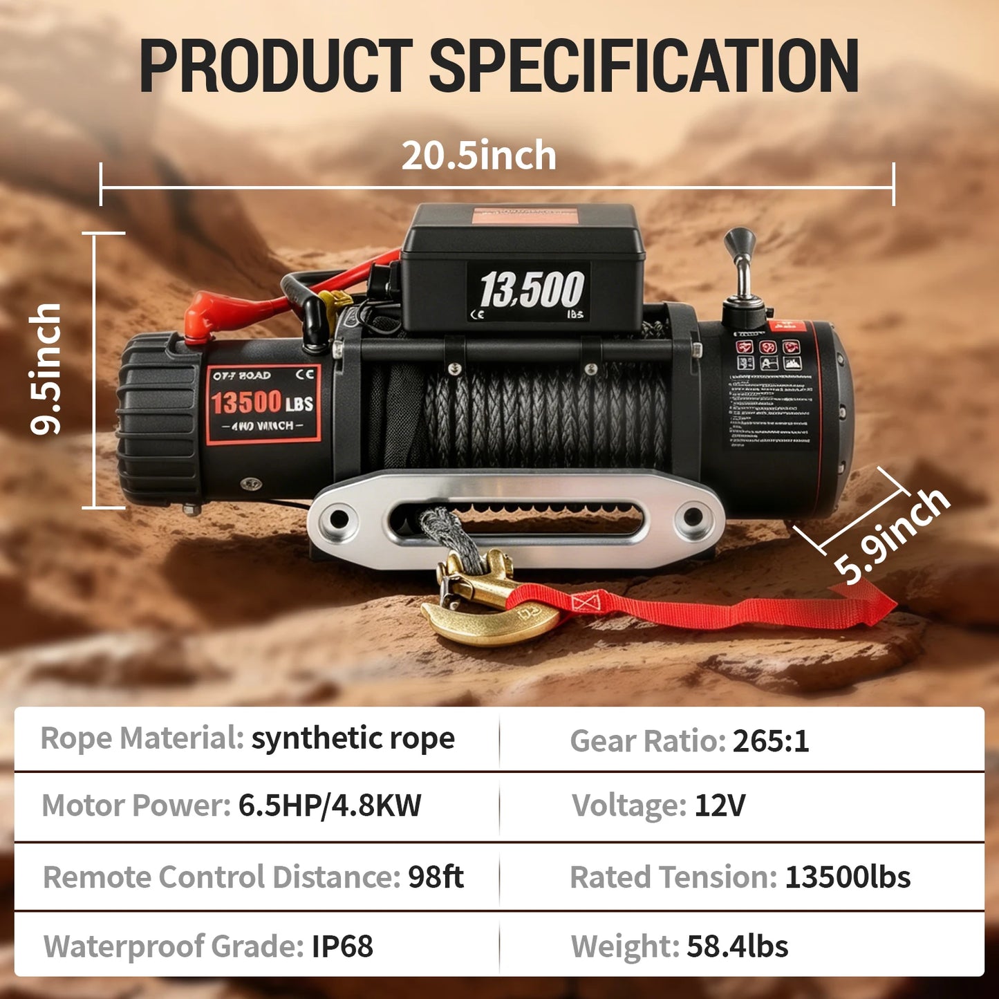 SIHAO 13500LBS Electric Winch 12V - High-Strength Synthetic Rope with Wireless Remote for Off-Road 4x4, ATV, Truck & Trailer 8