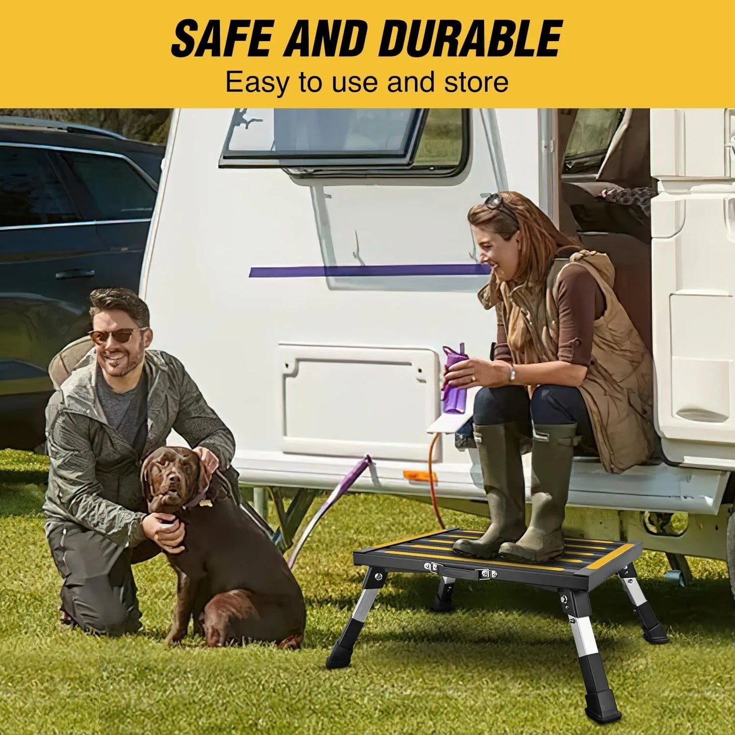 Nilight Portable RV Step Stool Folding Aluminum 19x14.5 Level Adjustable 500lbs Heavy Duty Anti Slip Platform for Camper Trailer