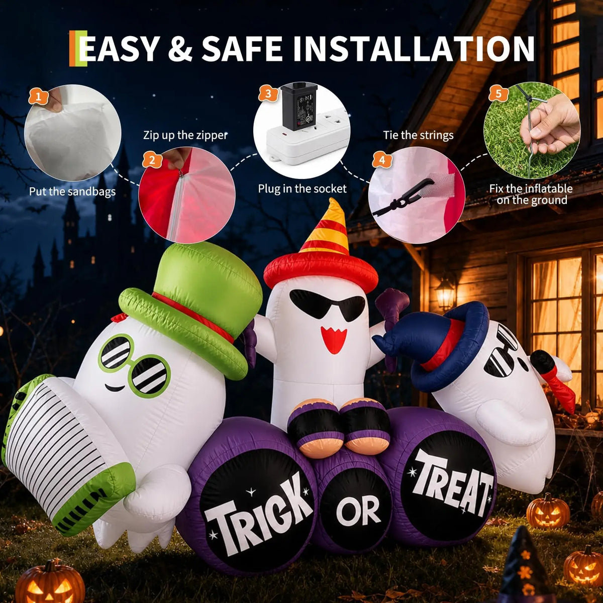 Halloween Inflatable Ghost Decoration With LED Lights For Outdoor Yard Decor