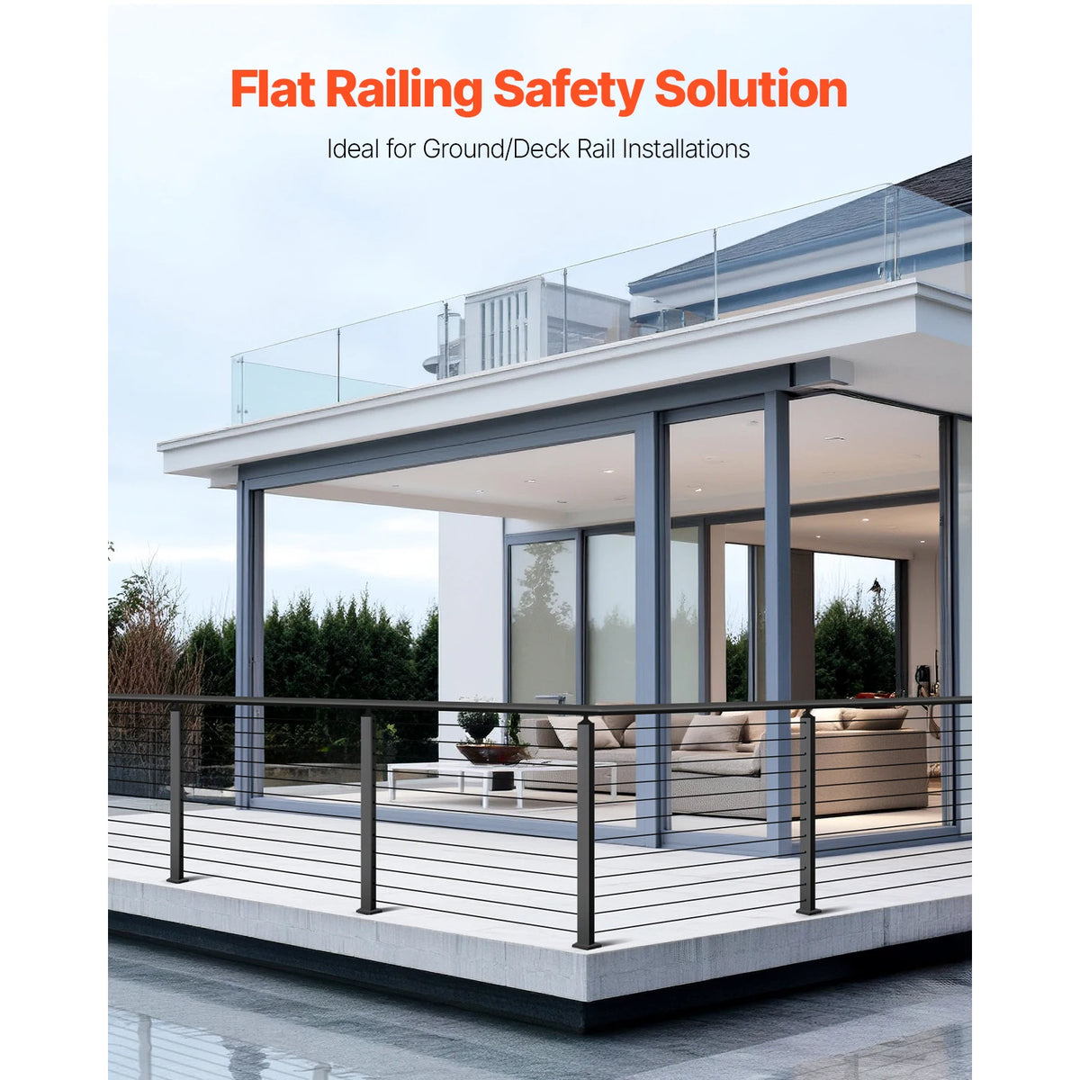 SucceBuy 4Pcs Cable Railing Post 42x1x2In Horizontal-Hole Post w/ Pre-Drilled Hole Stainless Steel w/ Horizontal Curved Bracket