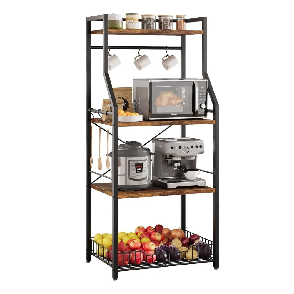 Freestanding Kitchen Baker Rack With Four Tier Steel Storage Shelf