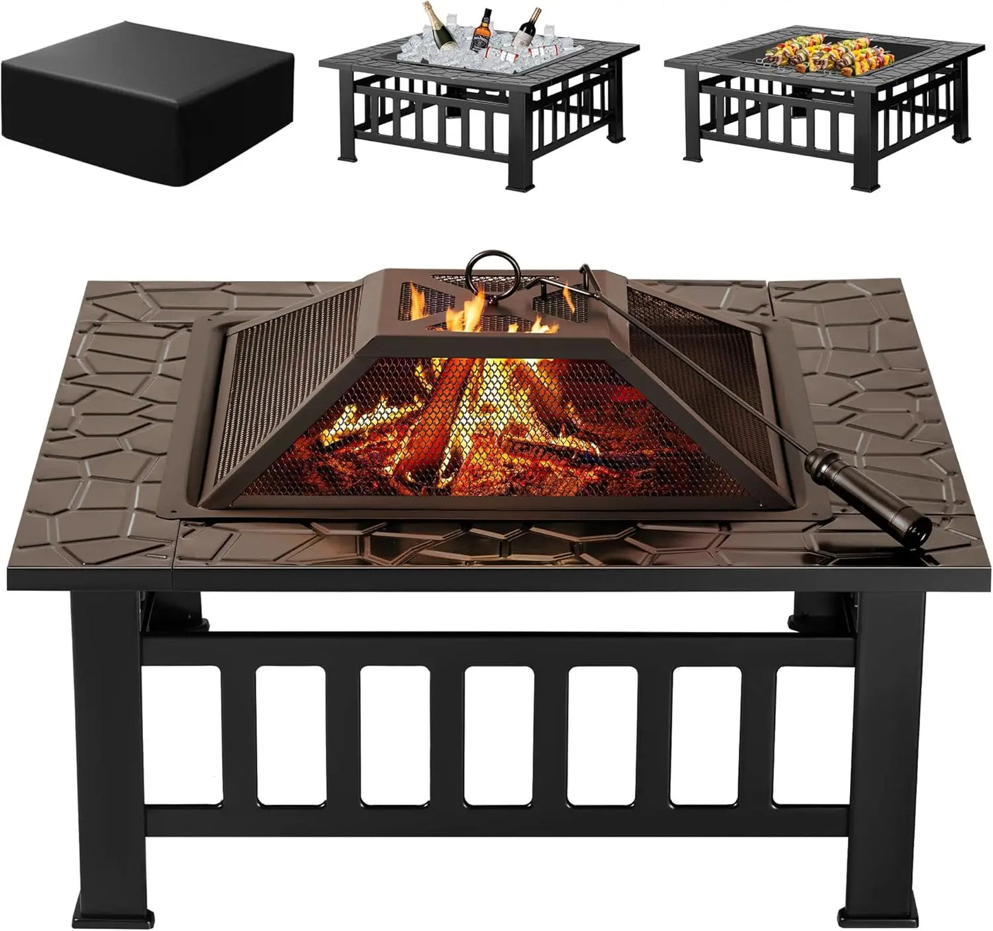 Premium Metal Outdoor Fire Pit Table With Waterproof Cover