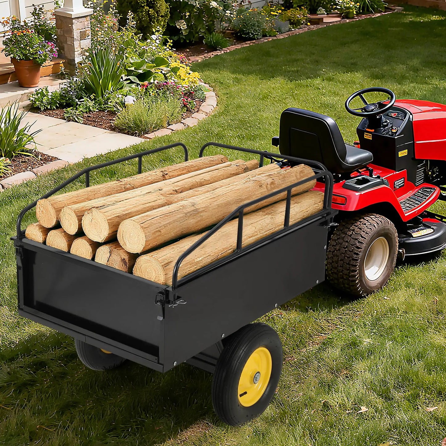 HiMiss Steel Dump Cart With Removable Sides For Outdoor