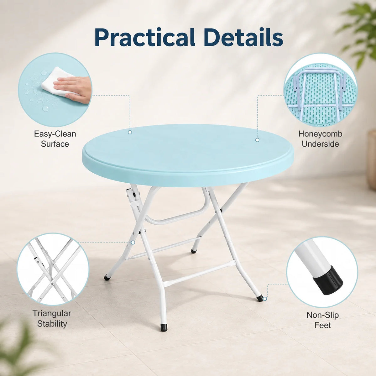 Portable Round Folding Table Camping Picnic Table 300 LBS Capacity Space Saving Indoor Outdoor Patio Party Bistro Dining Table