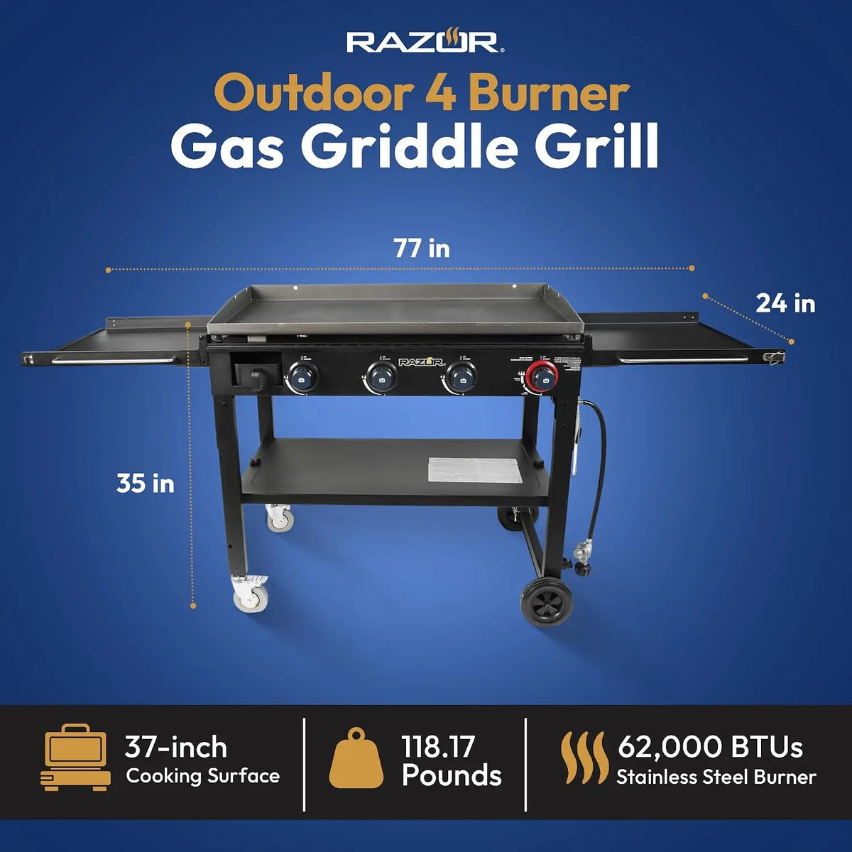 Portable Outdoor Propane Flat Top Griddle With Foldable Prep Shelves