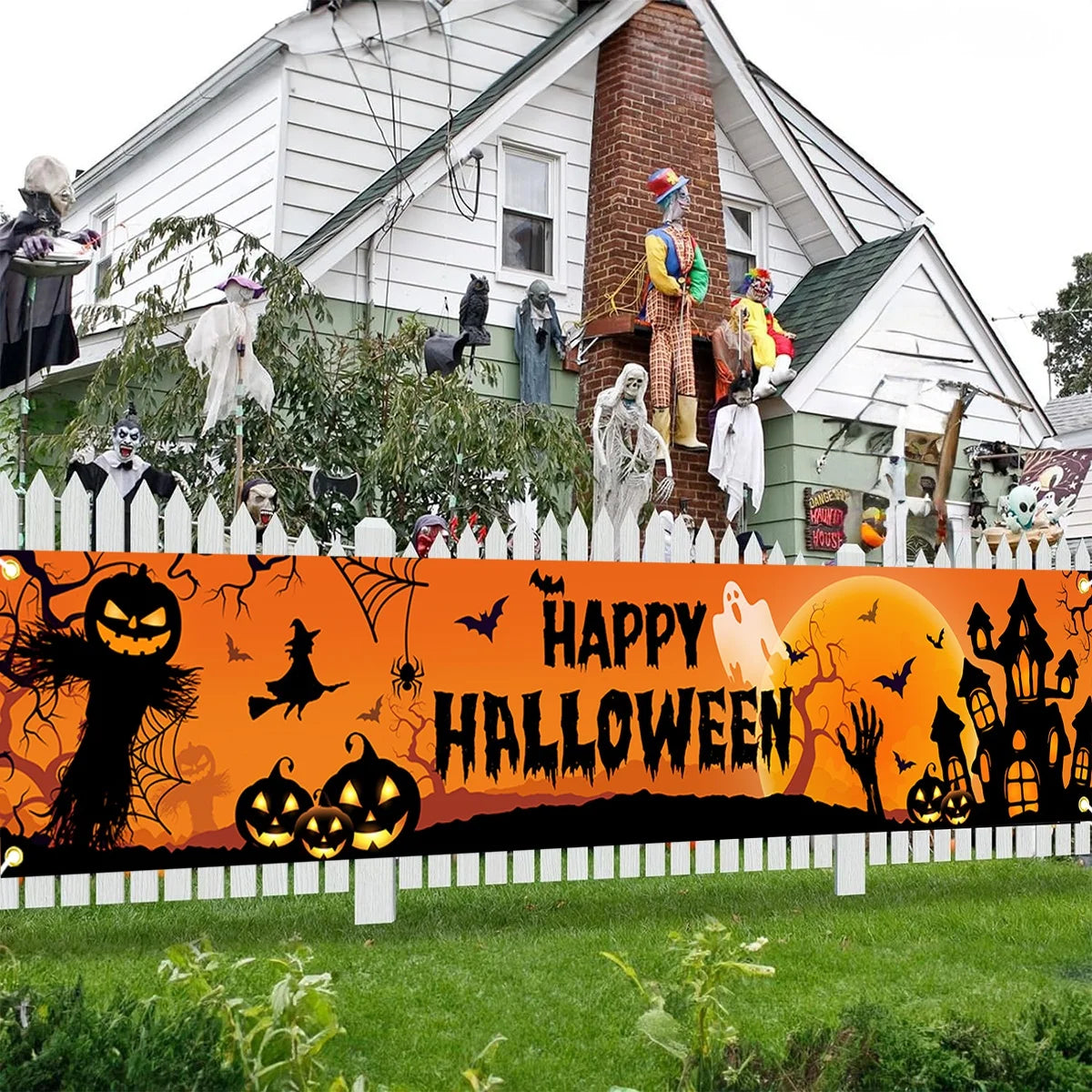 Happy Halloween Outdoor Pumpkin Bat Banner Party Backdrop Decor