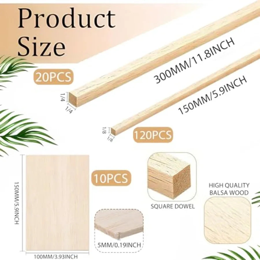 Premium Balsa Wood Craft Kit Includes Wooden Sticks And Sheets