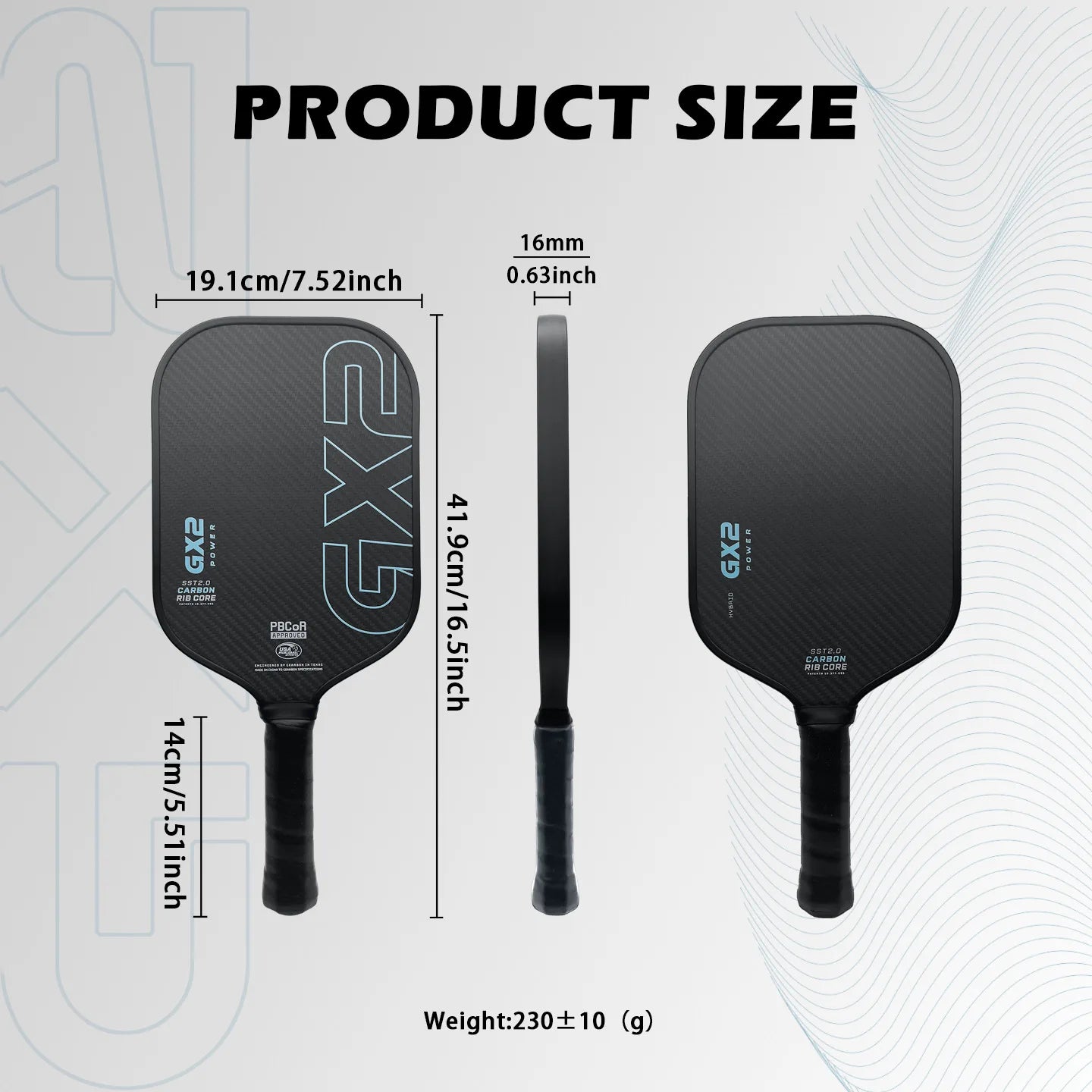 WNONSO GX2 Pickleball Racket 3K Carbon Fiber Textured Surface 16mm Thermoformed Pickleball Paddle Maximum Spin & Ball Control