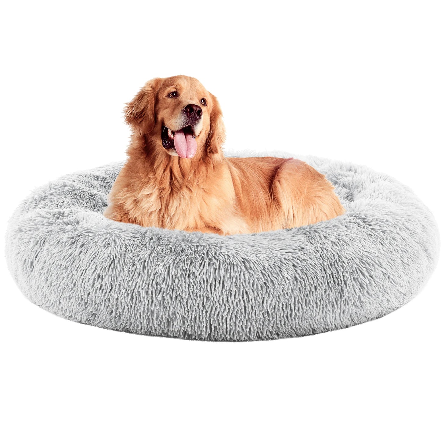 MCQ Round Faux Fur Plush Dog Bed Anti Slip Cushion