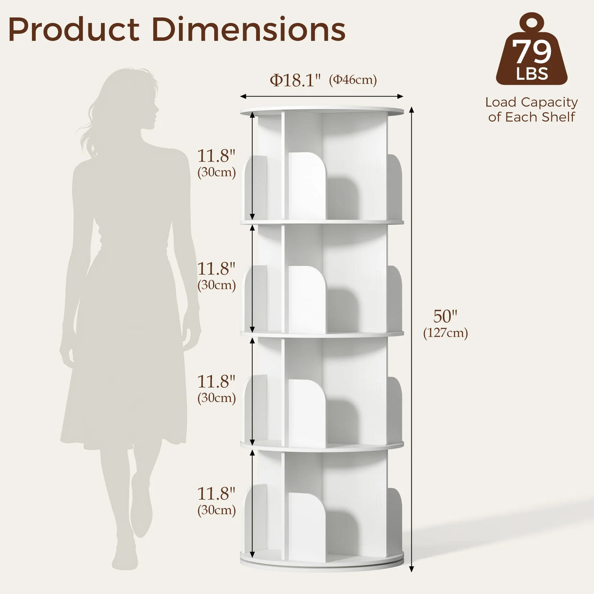 MCQ Rotating Bookshelf For Living Room With Modern Cube Storage