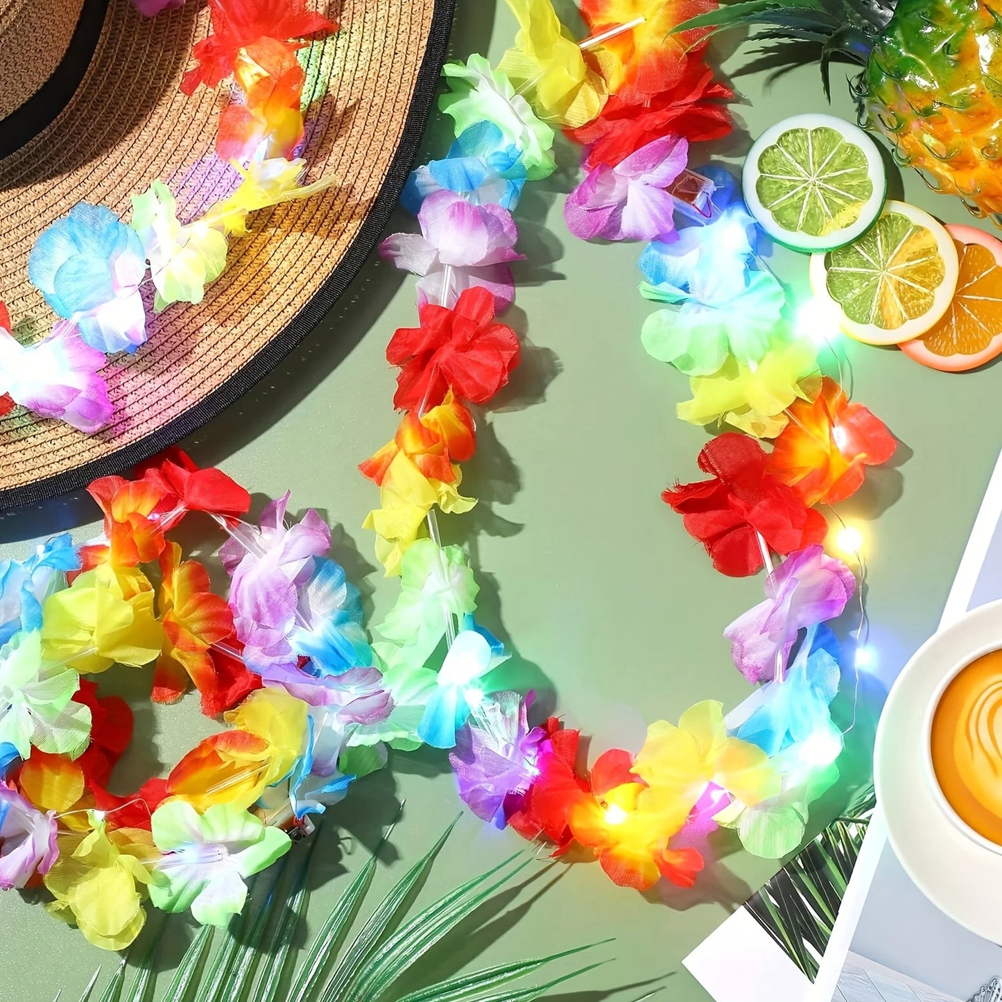 LED Illuminated Hawaiian Flower Party Lei Necklace Gift
