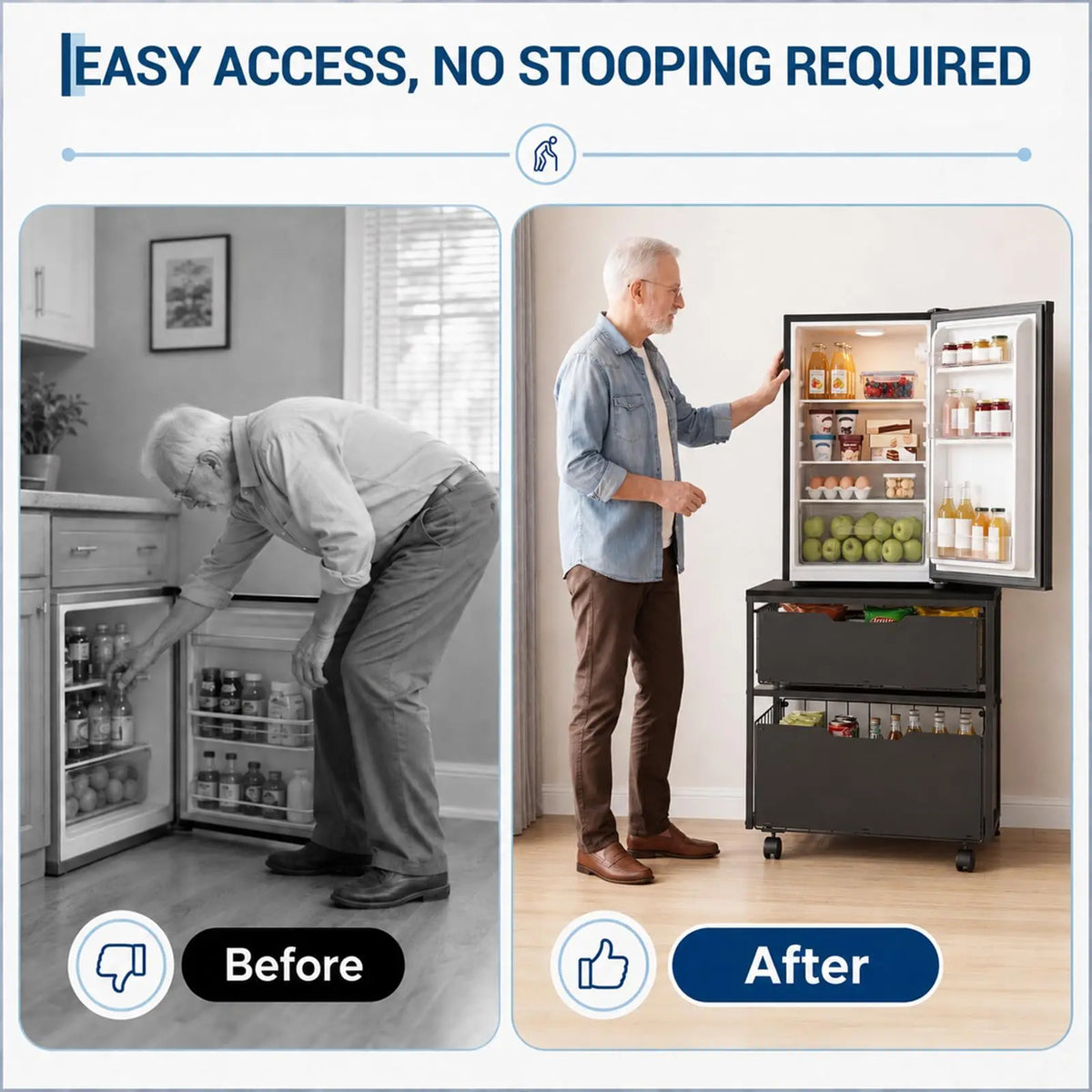HiMISS Steel Mini Fridge Stand With Wheels And Storage Baskets