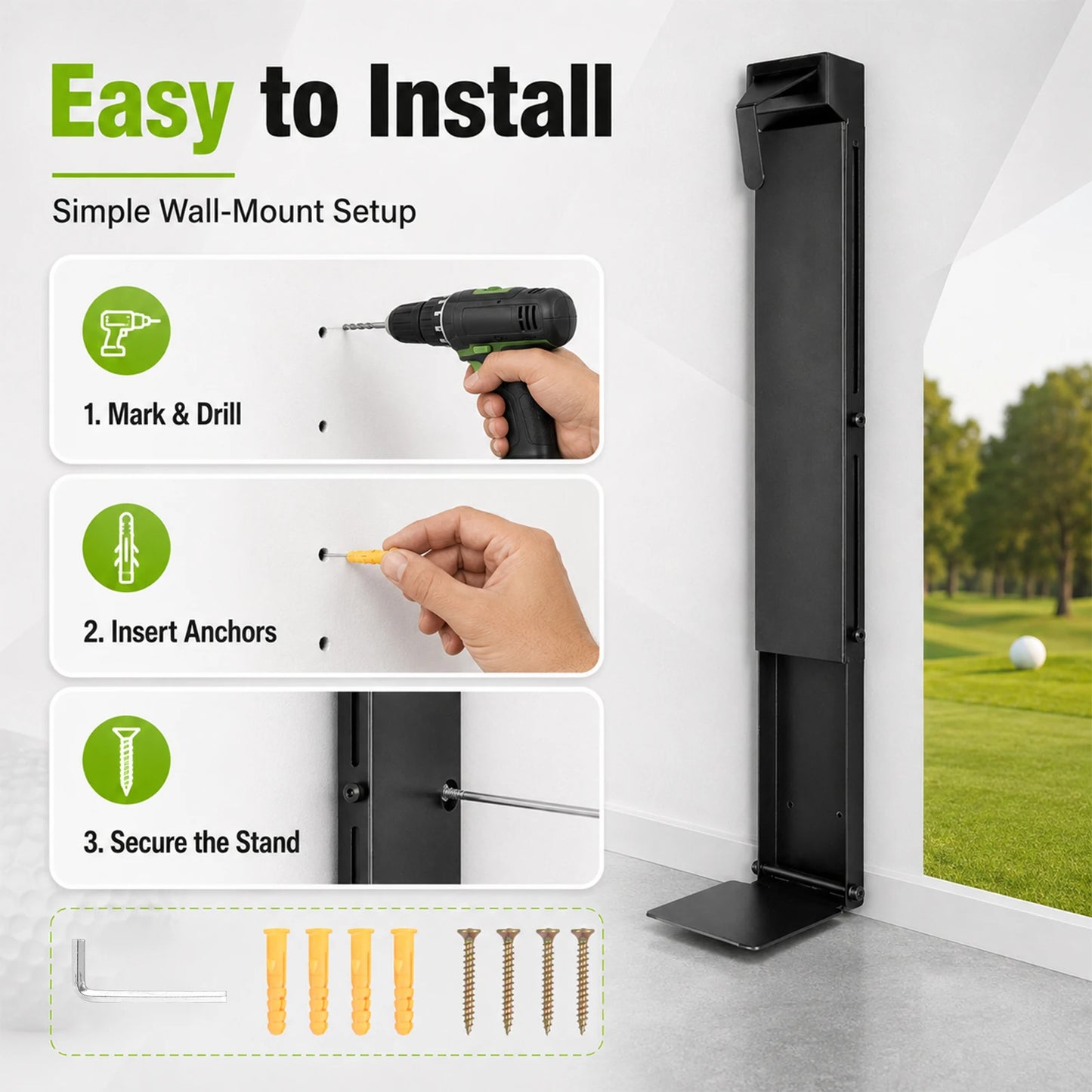 Heavy Duty Adjustable Steel Golf Bag Wall Mount Rack