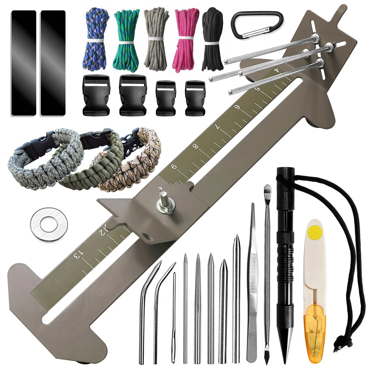 Paracord Bracelet Kit with Marlin Spike Tool Kit, Survival Bracelet Making Jig, Adjustable Length Jig Bracelet Maker for DIY
