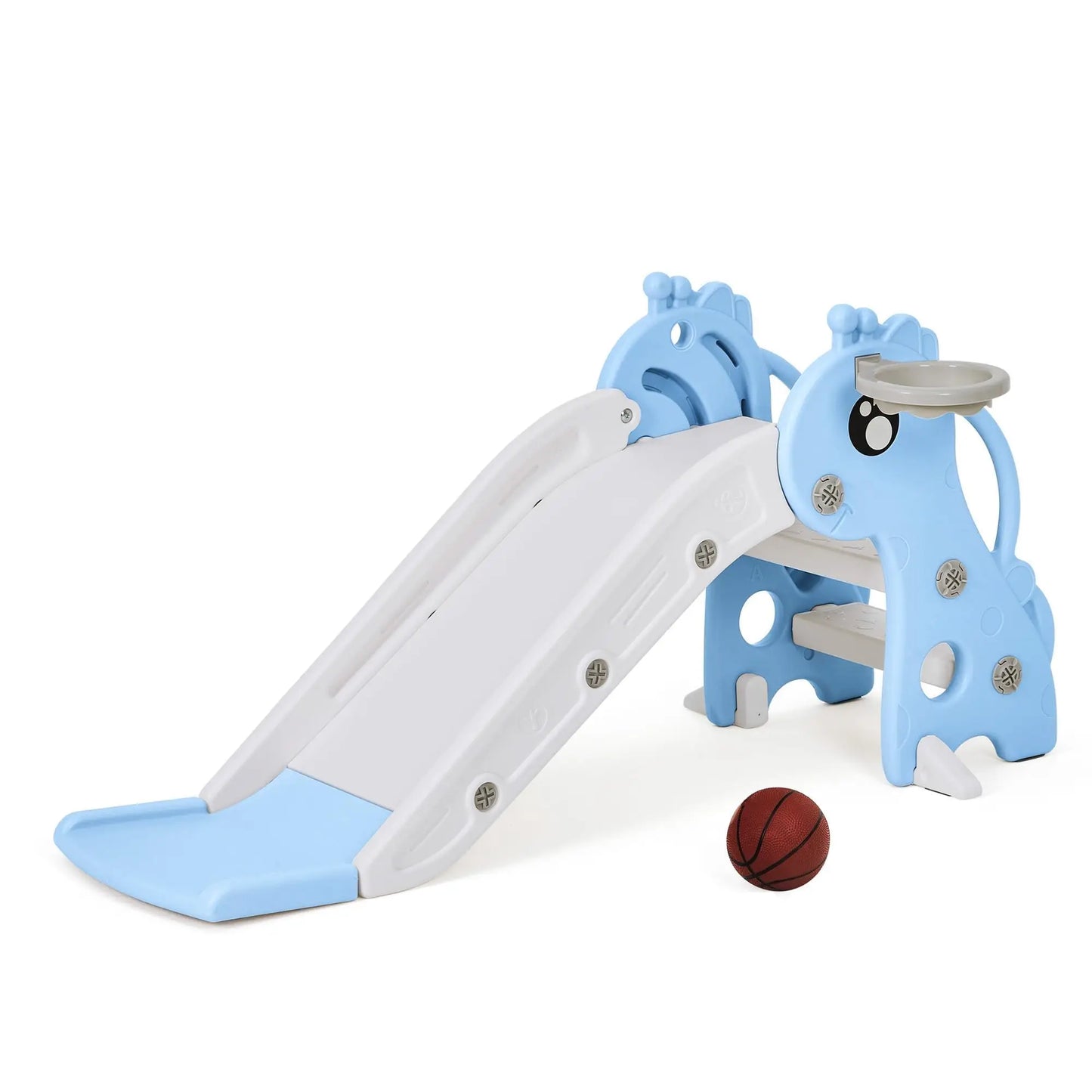 Indoor Toddler Slide With Basketball Hoop Deer Design Folding Playset