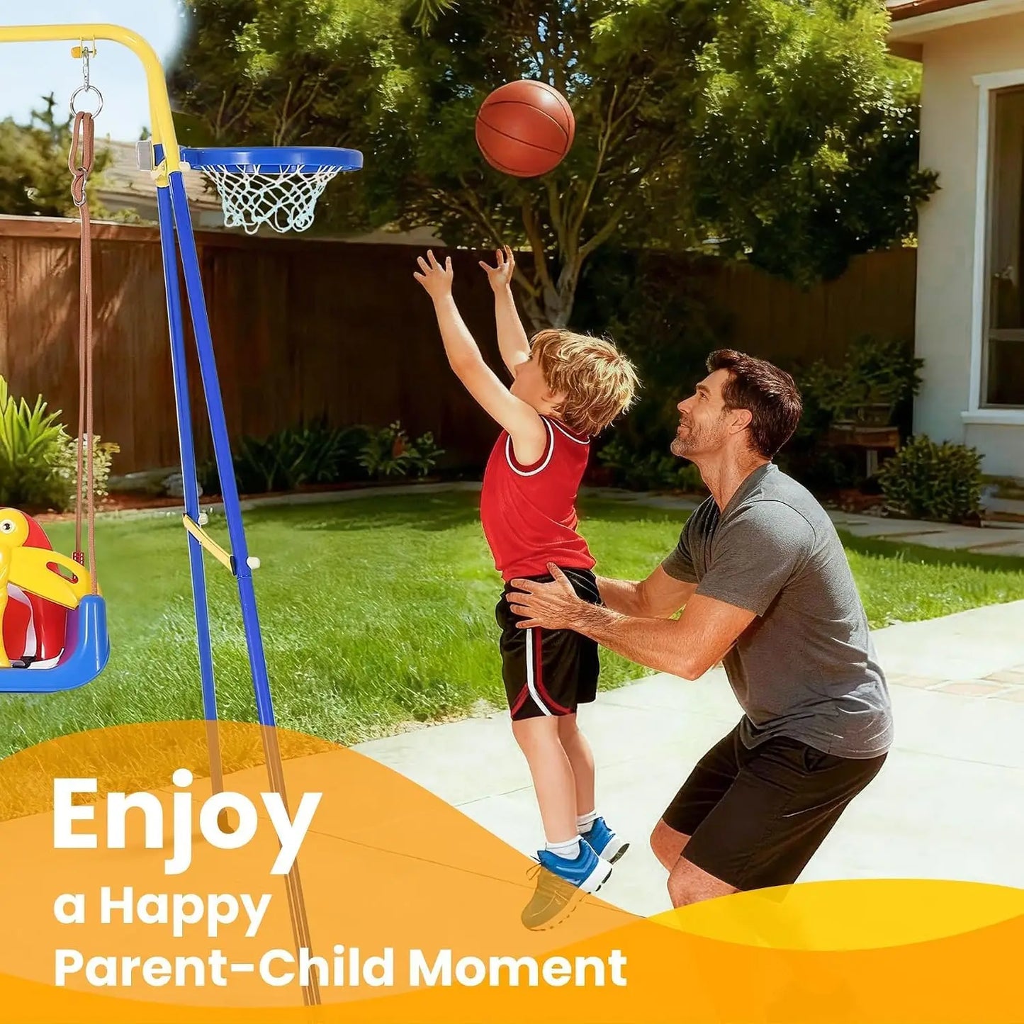 Twister Ck 4In1 Foldable Toddler Swing Set With Basketball Hoop