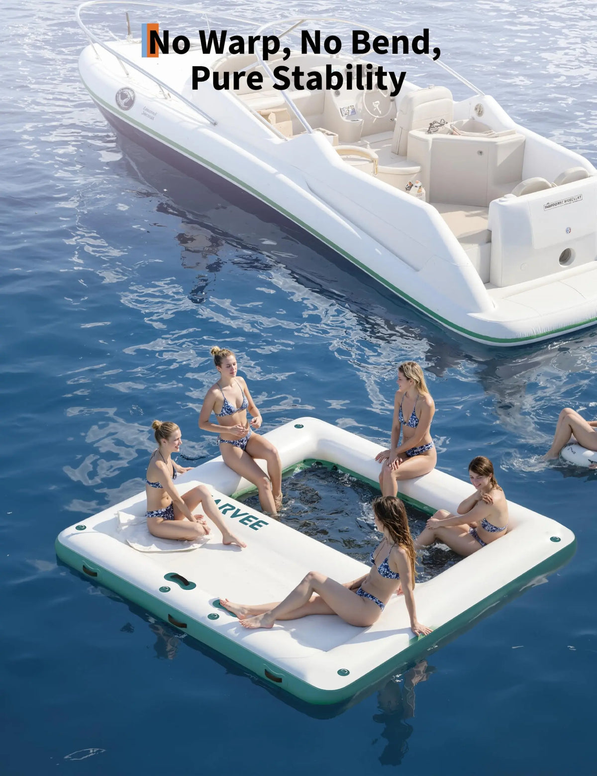 10x10FT Inflatable Water Floating Dock Platform Square Inflatable Dock Floating Platform with Mesh, Non-Slip EVA Platform and Rope Ladder