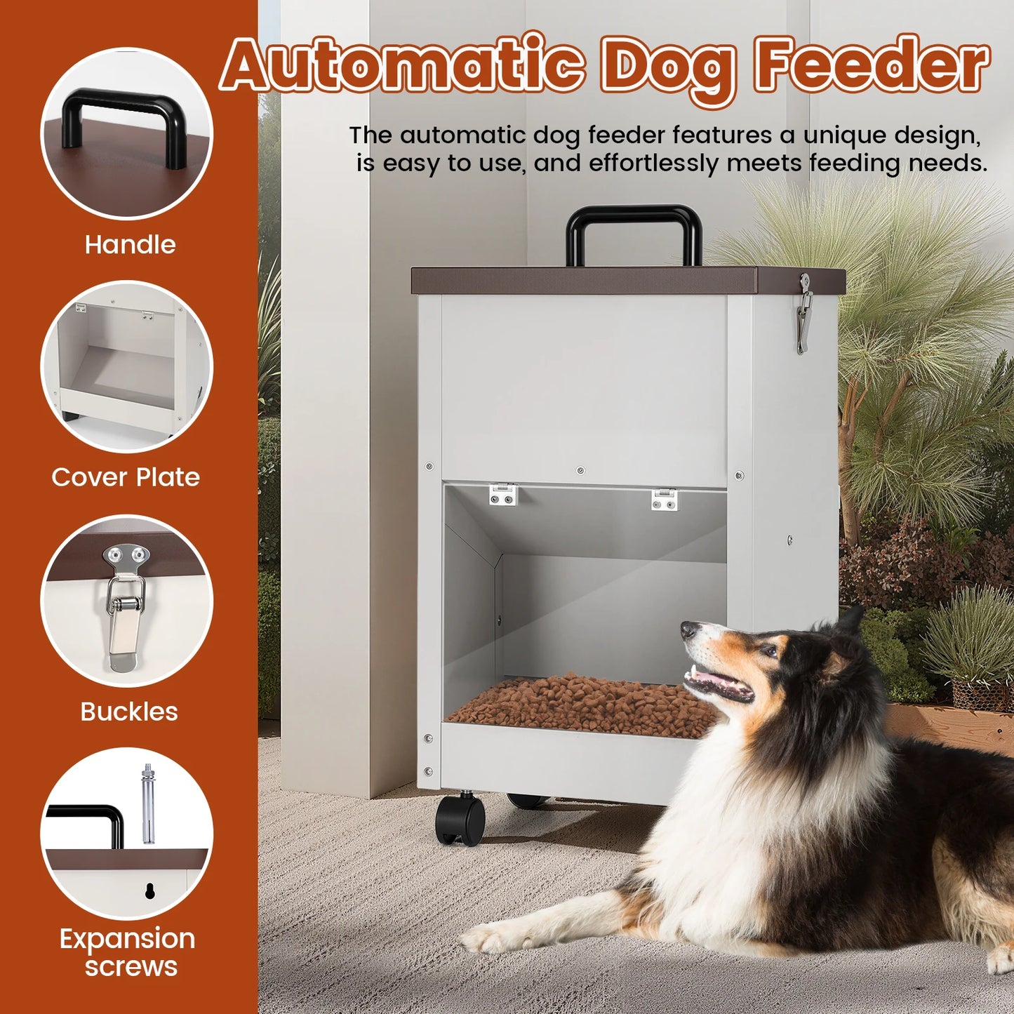 Automatic Dog Feeding Dispenser Galvanized Pet Food Storage Trough With Wheels